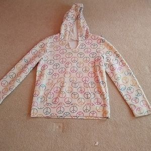 White hoddie with rainbow peace signs
